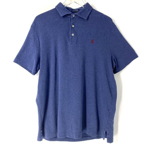 POLO RALPH LAUREN Classic-Fit Soft 100% Cotton Golf Shirt Heathered Blue Men’s L - Picture 1 of 7